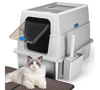 Nobleza Arenero Cerrado de Acero Inoxidable XXL con Tapa - Resistente a Óxidos, Neutraliza Olores, Fácil Limpieza - para Gatos Grandes - Incluye Alfombrilla de Doble Capa y Pala