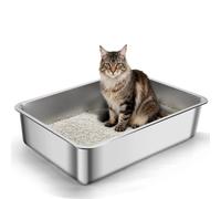 Nobleza Arenero de Acero Inoxidable para Gatos - 45×35×15 cm, Borde Alto, Antideslizante - No Absorbe Olores - Ideal para Gatitos y Gatos Estándar