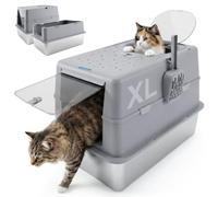 Nobleza Arenero de Acero Inoxidable para Gatos - Cerrado con Tapa Plegable y Doble Entrada - Resistente, Sin Olores, Fácil Limpieza - Ideal para Gatitos y Gatos Adultos