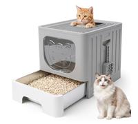 Nobleza Arenero de Acero Inoxidable para Gatos con Cajón | Arenero Cubierto Cerrado con Rejilla Anti-Rastreos y Anti-Fugas, Incluye Pala y Cepillo, 49x38x39 cm, Gris