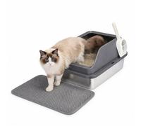 Nobleza Arenero de Acero Inoxidable para Gatos con Pared Alta, Diseño Anti-Salpicaduras, Kit Completo con Alfombra de Nido de Abeja y Pala, 61 * 40.5 * 31cm, Plata/Gris