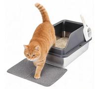 Nobleza Arenero de Acero Inoxidable para Gatos XL 61*40cm, Caja de Arena con Paredes Altas Anti-Salpicaduras, Kit con Alfombra de Doble Capa y Pala,