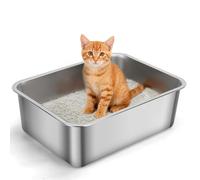Nobleza Arenero Gato Acero Inoxidable, 45x35x15cm Cajas de Arena para Gatos de Borde Alto, Arenero Gatos Que No Absorbe Olores, Antideslizante, Adecuado para Gatitos y Gatos de Tamaño Estándar