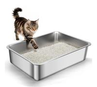 Nobleza Arenero Gato Acero Inoxidable Extra Grande XXL, 70x50x15cm Cajas de Arena para Gatos de Borde Alto, No Absorbe Olores, Antideslizante, Adecuado para Gatos Muy Grandes y Múltiples Mascotas