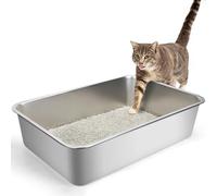 Nobleza Arenero Gato Acero Inoxidable Grande, 60x40x15cm Cajas de Arena para Gato de Borde Alto, Arenero Gatos Que No Absorbe Olores, Antideslizante, Adecuado para Gatos Grandes y Gatitos Múltiples