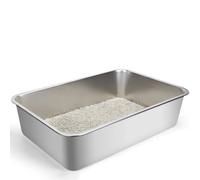 Nobleza - Arenero para Gatos de Acero Inoxidable Cerrado Grande 60x40x15 cm - Caja de Arena con Borde Alto, No Absorbe Olores, Antideslizante -