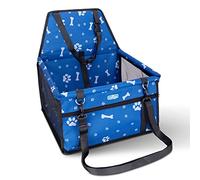 Nobleza Asiento de Coche para Perros Pequeños y Gatos, Transportín Perro Coche con Bolsillo con Cremallera y Correa de Seguridad, Plegable e Impermeable, Malla Transpirable, 40x34x25cm, Azul