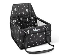 Nobleza Asiento de Coche para Perros Pequeños y Gatos, Transportín Perro Coche con Bolsillo con Cremallera y Correa de Seguridad, Plegable e Impermeable, Malla Transpirable, 40x34x25cm, Negro