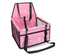 Nobleza Asiento de Coche para Perros Pequeños y Gatos, Transportín Perro Coche con Bolsillo con Cremallera y Correa de Seguridad, Plegable e Impermeable, Malla Transpirable, 40x34x25cm, Rosa