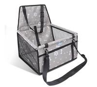 Nobleza Asiento de Coche para Perros Pequeños y Gatos, Transportín Perro Coche con Bolsillo con Cremallera y Correa de Seguridad, Plegable e Impermeable, Malla Transpirable, 40x34x25cm, Gris
