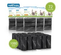 Nobleza Bolsas Caca Perro, 1080 Unidades Bolsas Excrementos Perros, Extra Grueso, Fuerte y a Prueba. 3 Rollos por Pack, 72 Rollos , Color Negro Black-1080 Unidades