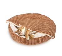 Nobleza Cama para Gatos con Manta, Cama Perros Pequeños, Cama Perro Redondo Cama Gato Esponjoso y Lavable Cama para Mascotas Antideslizante, Marrón, 65x58x16cm Amarillo 65x58x16cm