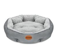 Nobleza Cama para Perros Pequeños, Cama Lavable para Mascotas, Sofá Redonda de Perros y Gatos Antideslizantes y Antiestres, Felpa Suave y Mullida, Bordes Elevados, Gris, Ø60 x 18 cm