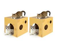 Nobleza Casa con Rascador para Gatos de Cartón y Hierba Gatera, Litera, Juguetes para Pequeños y Medianos, L35*W35*H35CM, Amarillo (2 Pack)