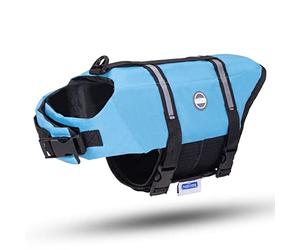 Nobleza - Chaleco Salvavidas para Perros, Flotador Perro con Tiras Reflectantes, Chaleco de Natación para Perro con Alta Flotabilidad y Mango de Rescate Duradero para Nadar, Surf, Navegar, Azul (L)