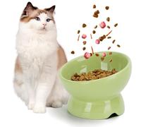 Nobleza - Comedero Cerámica para Gatos, Comedero para Gatos Elevado con Inclinación de 15°, Reducir la Presión del Cuello y Prevenir los Vómitos, Comedero Gato para Gatos y Cachorros, Verde