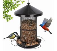 Nobleza Comedero Pajaros Exterior Metal, Alimentador Aves Silvestres Colgante con 4 Estaciones de Agua y Alimento, Estructura Retráctil Anti-Ardillas para Jardín y Terraza, Capacidad 1.44L, Negro