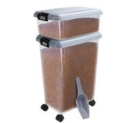 Nobleza Contenedor de Comida para Mascotas 10L+30L， Caja Hermética Transparente con Ruedas， Tapa Abatible y Pala para Alimento de Perros y Gatos， Gris