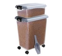 Nobleza Contenedor de Comida para Mascotas 10L+40L， Caja Hermética Transparente con Ruedas， Tapa Abatible y Pala para Alimento de Perros y Gatos， Gris