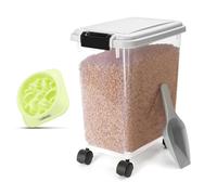 Nobleza - Contenedor de Comida para Mascotas 20L, Mascotas Caja de Alimentos con Ruedas, Tapa abatible, hermética, Transparente, Ruedas y Pala, con un tazón de Comida Lenta, para Perros y Gatos, Gris