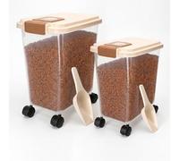 Nobleza Contenedor de Pienso para Mascotas 20L+40L, con Ruedas, Tapa Abatible, Cuchara y Marcador de Fecha, Caja Hermética Transparente para Perros y Gatos