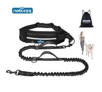 Nobleza Correa para Perro Manos Libres con Riñonera, Correa Multifuncional con Cinta Reflectante y Doble Asa, Antitirones, Elástica, Reflectante, Paseo, para teléfono móvil Black&Blue