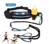 Nobleza Correa Perro Manos Libres con Bolsillo, Correa Retráctil para Perros con Doble Cuerda Elástica, Cinturón para Pasear Perros para 2 Perros, Cinturón Ajustable y Banda Reflectante Negro