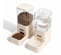 Nobleza Dispensador Automático para Perros y Gatos, Comedero y Bebedero por Gravedad, Depósito Transparente, Sin Electricidad,, Blanco