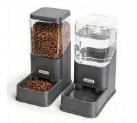 Nobleza Dispensador Automático para Perros y Gatos, Comedero y Bebedero por Gravedad, Depósito Transparente, Sin Electricidad, Gris