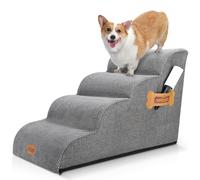 Nobleza Escalera para Perros, Escaleras Rampa para Perros Mascotas de Espuma de 3 Escalones con Rodillo para Pelusa, Escalera para Cama de Perros
