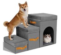 Nobleza Escalera para Perros Pequeños 3 Peldaños, 77x36x44cm, Gris | Almacenable, Desmontable, Plegable