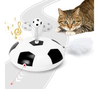 Nobleza - Juguete para gatos 5 en 1, con trayectoria aleatoria real, juguete interactivo para gatos con luz LED y pluma, bola espiral de primavera para gato y canto como un pájaro, blanco y negro