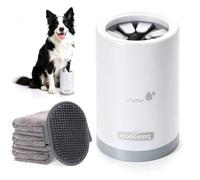 Nobleza Limpiador de Patas para Perros Talla L - Kit de Aseo 5 en 1 con 3 Toallas y 1 Cepillo de Baño Grande, Taza Lavadora Portátil de Silicona para Mascotas, Elimina Barro y Suciedad (Gris)