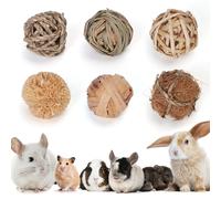 Nobleza Lote de 6 pelotas de Juego para Pequeños Animales, Bolas de hierba para masticar y Juguetes masticables rodantes para mejorar la salud Dental