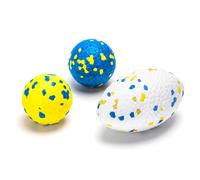 Nobleza Pack de 3 Juguetes para Perros - 2 Pelotas y 1 Balón de Rugby Indestructibles de Goma E-TPU, Juguete Interactivo Flotante y Limpiadientes para
