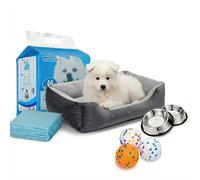 Nobleza Pack de Inicio para Perros: 20 Empapadores, 1 Cama Lavable, 3 Pelotas Interactivas y 2 Cuencos de Acero Inoxidable