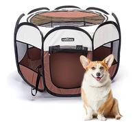 Nobleza - Parque Plegable para Perros, Portátil Valla para Perro, Impermeable Parque de Juego de Tela Oxford, Jaula Octagonal para Cachorros, Gatos, Perros, Conejos, 92x92x58cm(Marrón)