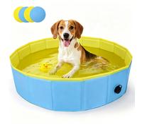 Nobleza Piscina Plegable para Perros 160x30 cm - Bañera Antideslizante con Paneles de PP Rígido - Ideal para Mascotas Grandes - Azul y Amarillo