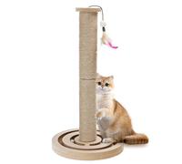 Nobleza Poste Rascador para Gatos con Base de Madera y Bolas, Árbol Rascador de Sisal Natural con Pluma, Juguete Interactivo 3 en 1, 55x30 cm