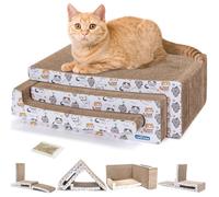 Nobleza Rascador de Cartón 3 en 1 para Gatos - Incluye Hierba Gatera, Tablero Corrugado Reversible y Reemplazable - Protege Tus Muebles, Ideal para Afilar Uñas y Jugar - 43x24x15 cm