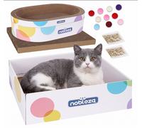 Nobleza Rascador para Gatos 4 en 1, Centro de Actividades de Cartón Corrugado con Cama Ovalada, Caja de Juego, Bolas de Juguete y Hierba Gatera, Tabla
