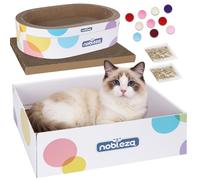 Nobleza Rascador para Gatos 4 en 1 de Cartón Corrugado, Incluye Cama Ovalada, Tabla de Rascar Plana, Caja de Cartón, Bolas de Juguete y Hierba Gatera