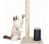 Nobleza Rascador para Gatos de 60cm, Poste Rascador con Cuerda de Sisal Natural, Masajeador de Silicona y Juguete de Bola Colgante, Base Estable, Color Beige