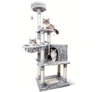 Nobleza Rascador para Gatos Grande 148cm, Arbol Rascador para Gatos con 9 Postes de Sisal, 2 Nidos, Hamaca y Pompón, Gris
