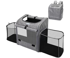 Nobleza - Transportin Mochila para Mascotas, Bolsa para Mascotas Expandible y Plegable con Ventana de Malla, Transportin Perro Pequeño con Arnés Interno, Carga Máxima 10 kg, Gris