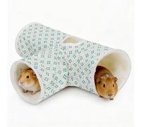 Nobleza Túnel para Conejos y Cobayas, Túnel de 3 Vías de Tela Oxford Resistente a Mordeduras, Juguete Interactivo Plegable para Ratas, Chinchillas y Hurones, Ø15 x 45cm, Blanco y Verde