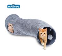 Nobleza Tunel para Gatos en Forma de S, Juguete Interactivo para Gatos con 2 Agujeros y Bola, Túnel Plegable para Esconderse y Jugar, Túnel de 2 vías para Interiores, L108 cm x Ø25 cm Gris