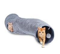 Nobleza - Tunel para Gatos en Forma de S, Juguete Interactivo para Gatos con 2 Agujeros y Bola, Túnel Plegable para Esconderse y Jugar, Túnel de 2 vías para Interiores, L108 cm x Ø25 cm