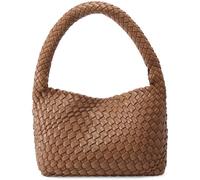 NOBLIFE Nib-01, Tejida, Mano, Playa, Bolsa de Hombro de Cuero Vegano Mujeres, Mujeres, Marrón, Small