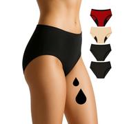 NoBlood - Kit de Inicio Braguitas Menstruales Shorty Flujo Abundante XXS-4XL - Paquete de 4 Bragas (2 x Negro, 1 x Rojo, 1 x Beige)